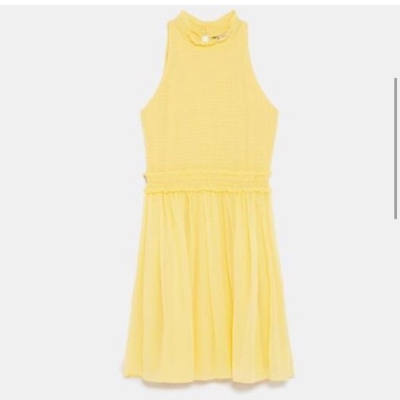 {Zara} Sleeveless Yellow Crepe Mini Dress ~ Size Small - Picture 6 of 16